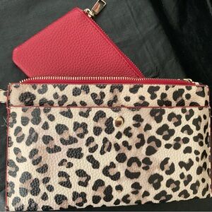 Chico's Leopard Print Wristlet Wallet Two
Piece Set Faux Leather